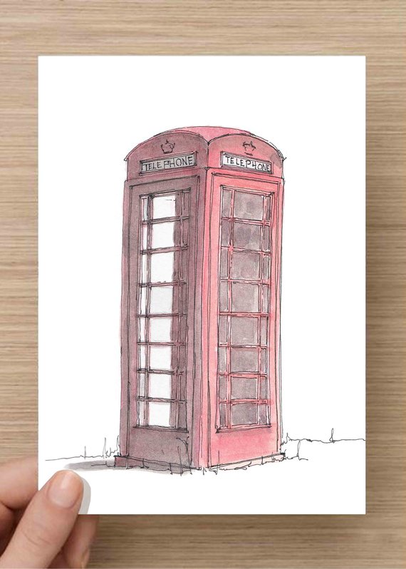 570x798 watercolor painting of british red phone box telephone etsy - Phone Booth Drawing