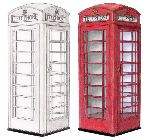 594x563 Telephone Box Drawing - Phone Booth Drawing