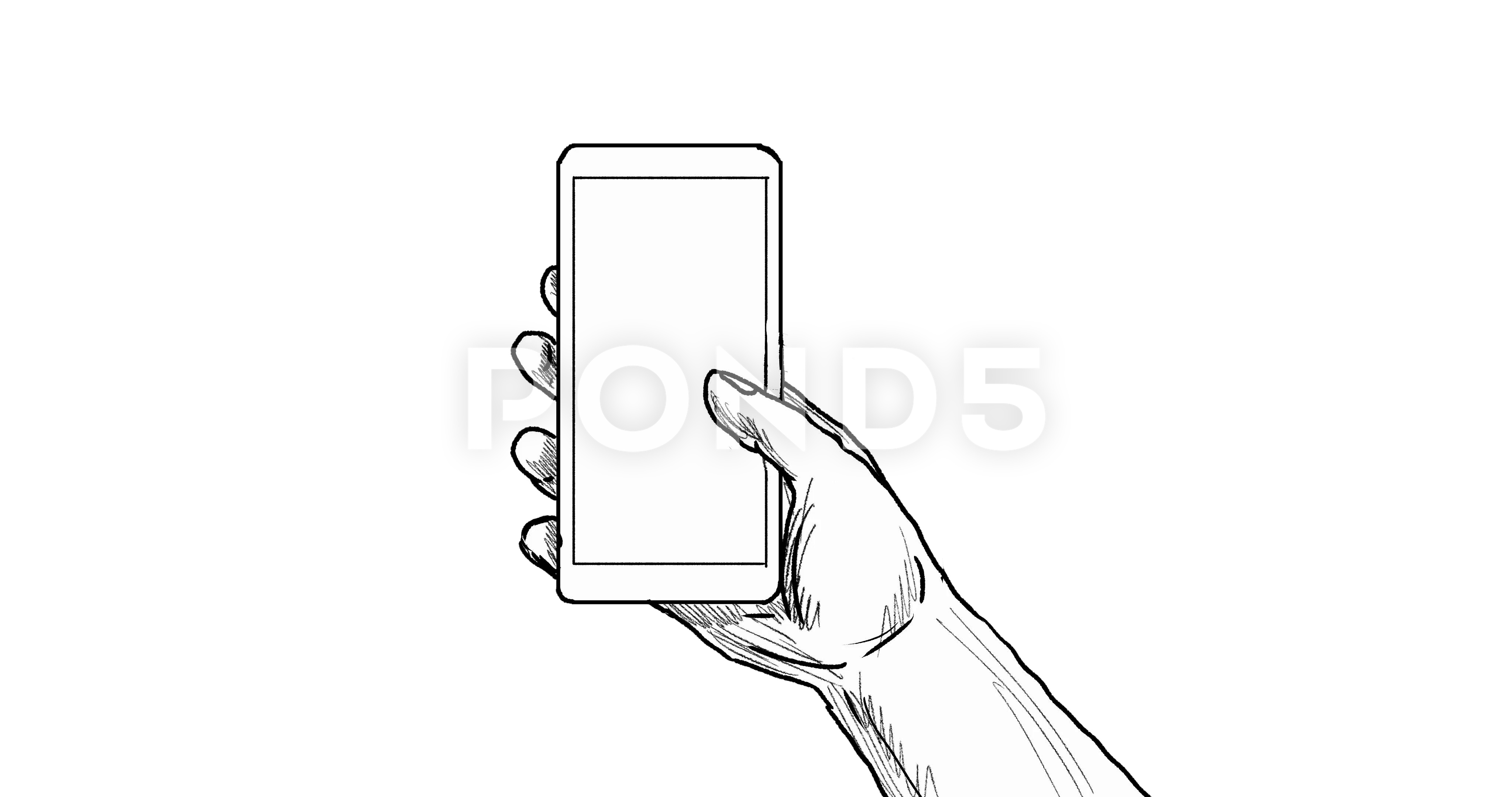 4096x2160 hand holding cell phone drawing animation clip - Phone Drawing