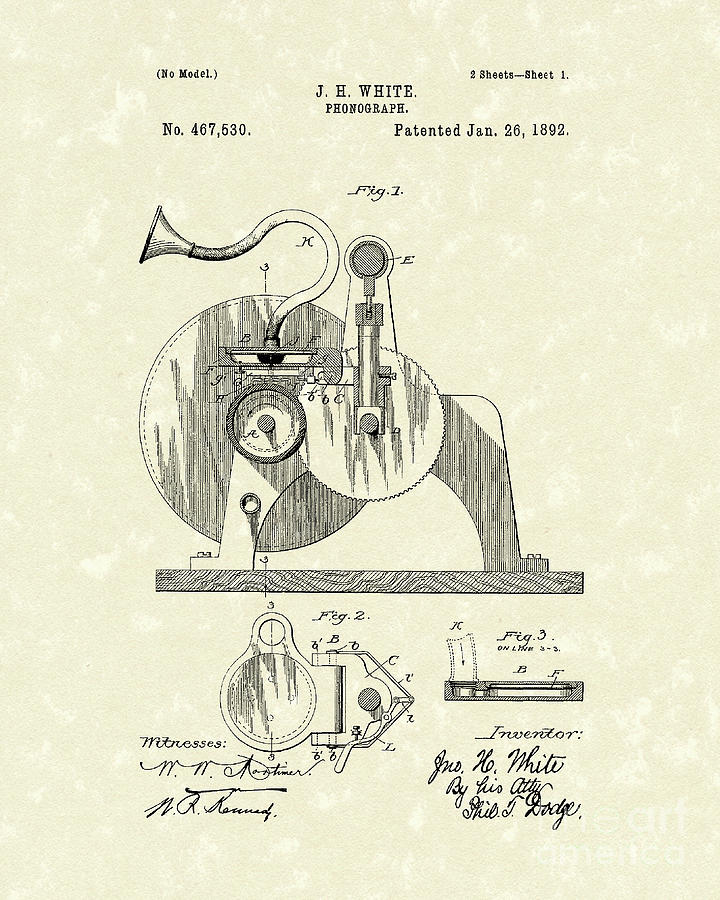 720x900 phonograph patent art drawing - Phonograph Drawing