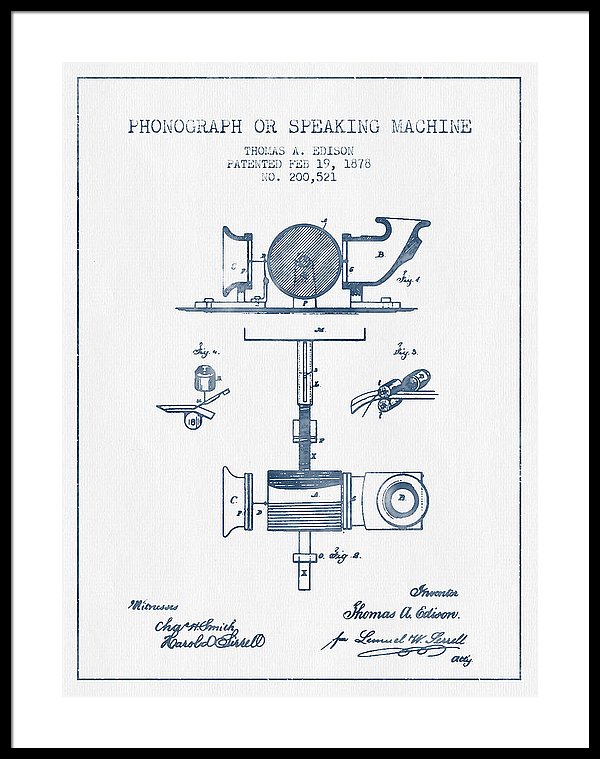 600x759 phonograph or speaking machine patent drawing from blue - Phonograph Drawing