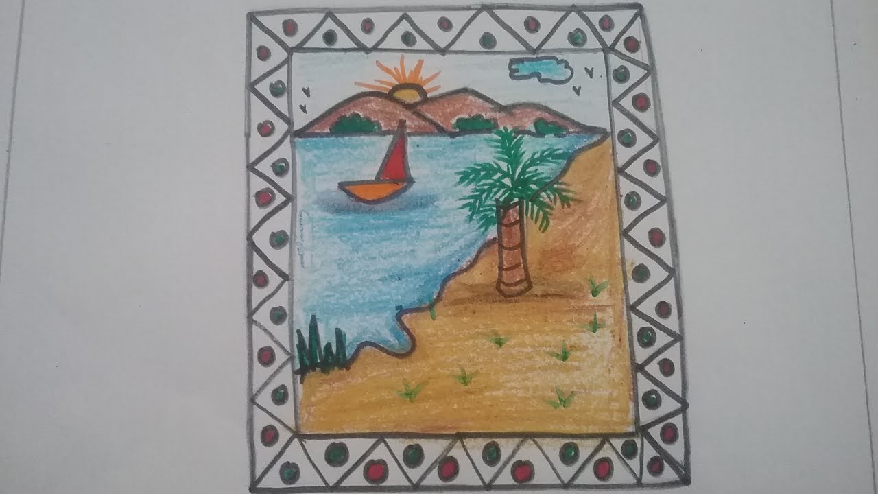 1280x720 how to draw landscape scenery photo frame beautiful scenery - Photo Frame Drawing