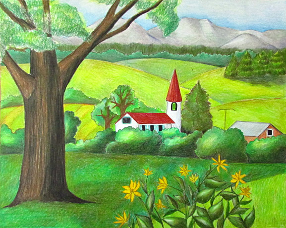577x460 Color Pencil Landscape Drawing - Photo To Color Drawing