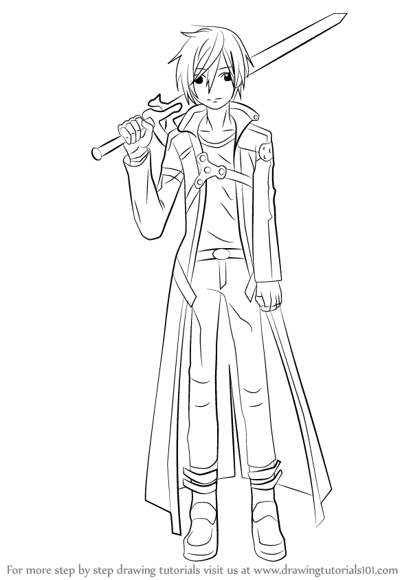 598x844 learn how to draw kirito from sword art online - Photo To Drawing Online
