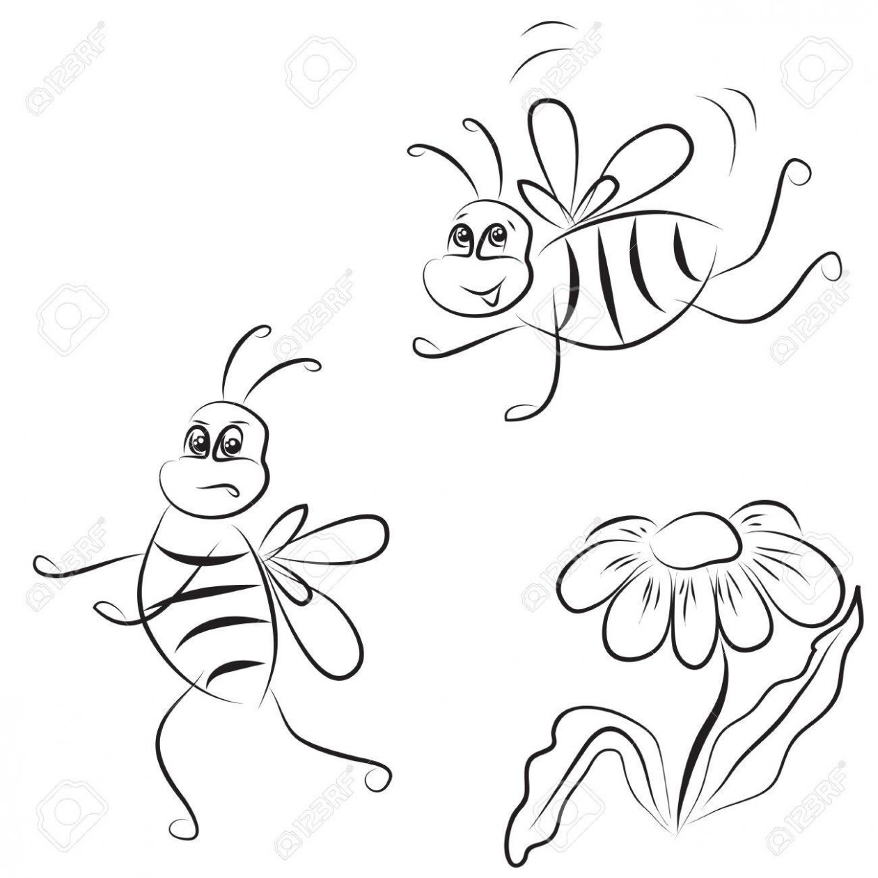 1261x1261 Simple Outline Drawing Bee And Daisy Royalty Free Cliparts Vectors - Photo To Outline Drawing Free
