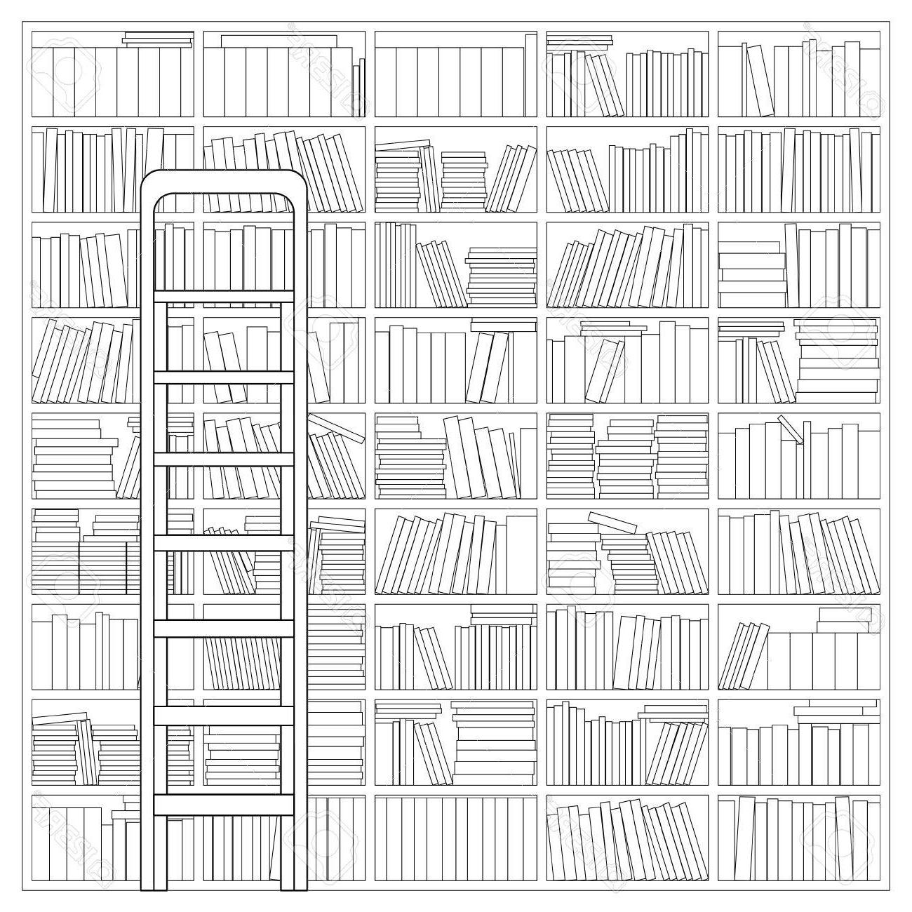 1300x1300 best bookshelf with ladder outline drawing of free - Photo To Outline Drawing Free