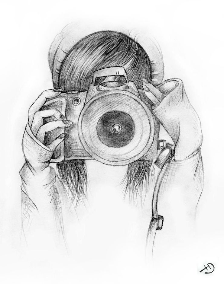 741x941 Tekenen Girl Photographer Drawings In Drawings, Hipster - Photographer Drawing