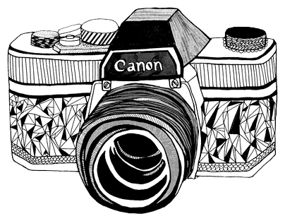 404x313 canon camera line drawing transparent png image - Photographer With Camera Drawing Png