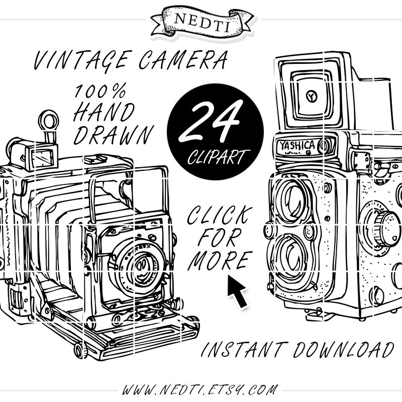 800x800 Vintage Camera Clipart Black And White Png - Photographer With Camera Drawing Png
