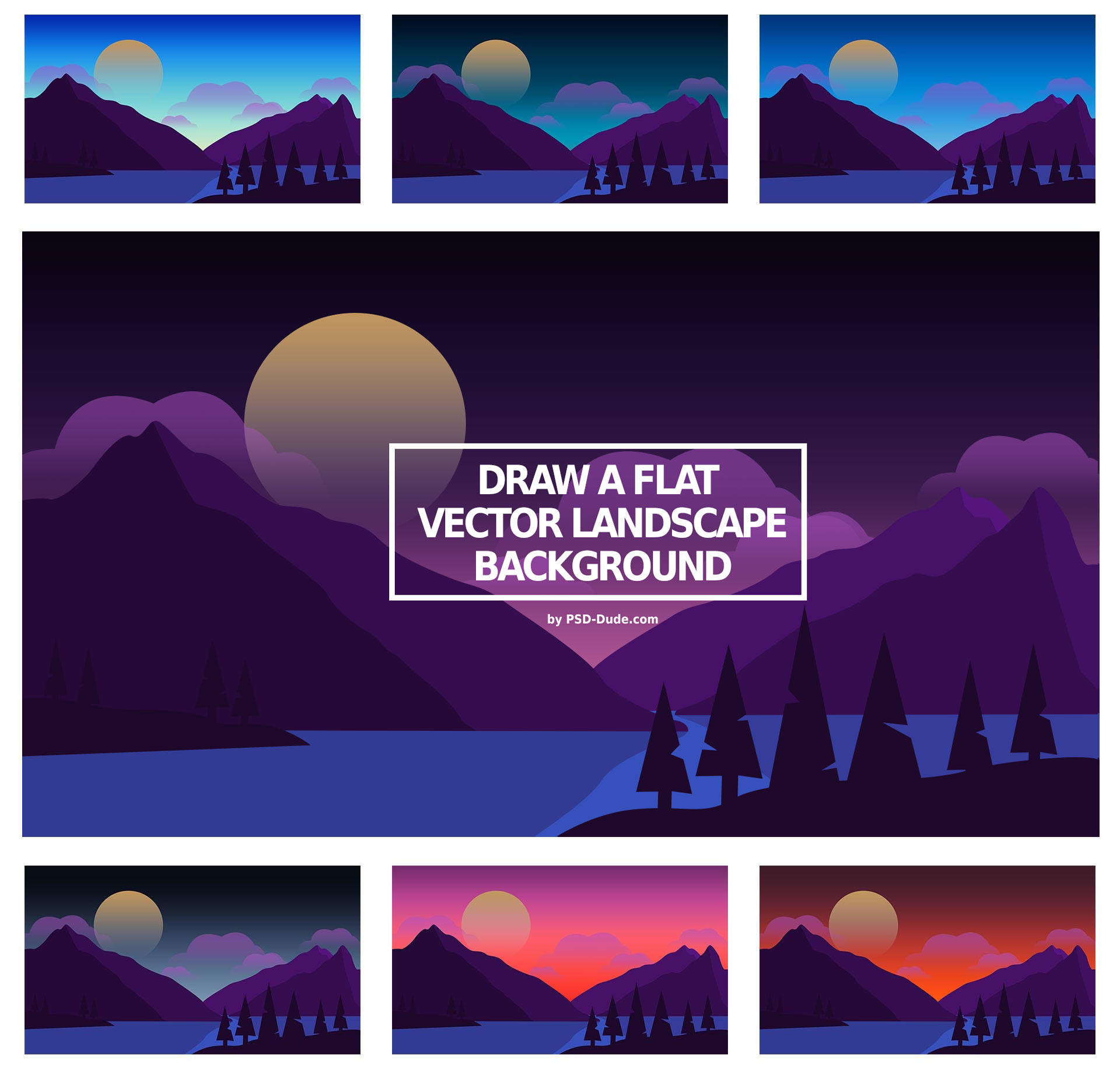 1920x1834 Draw A Flat Vector Landscape Background In Photoshop - Photoshop Drawing Tutorials