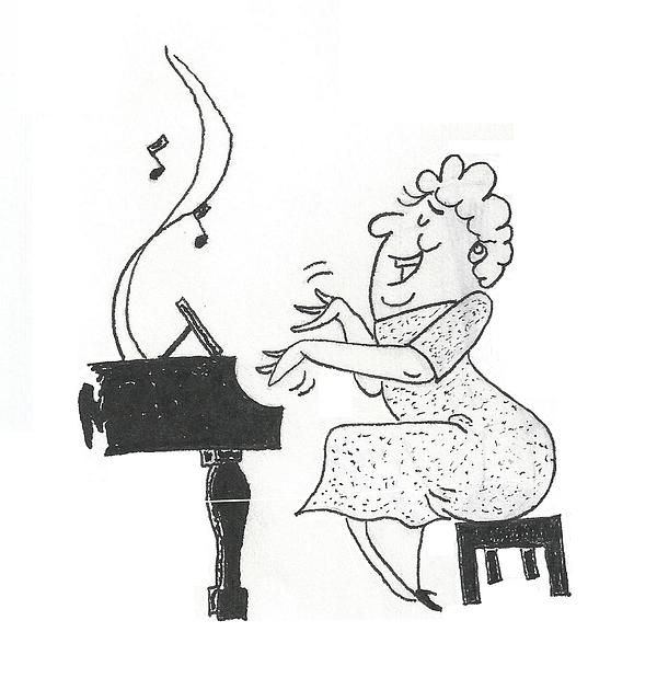 600x619 She's Music To My Ears Another Cartoon Drawing Of A Woman Playing - Piano Cartoon Drawing