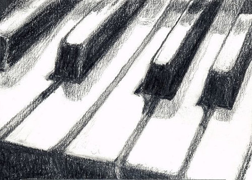 500x357 Piano Keyboard Art Print Of Graphite Pencil Drawing - Piano Drawing