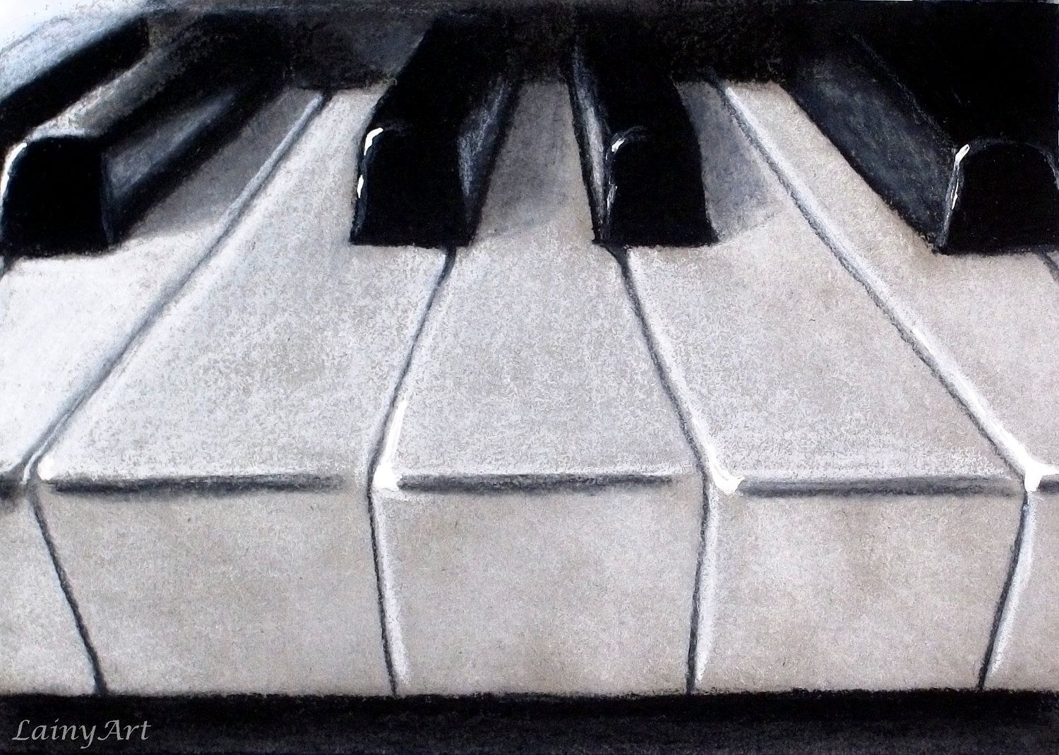 1500x1070 piano charcoal drawing - Piano Keys Drawing