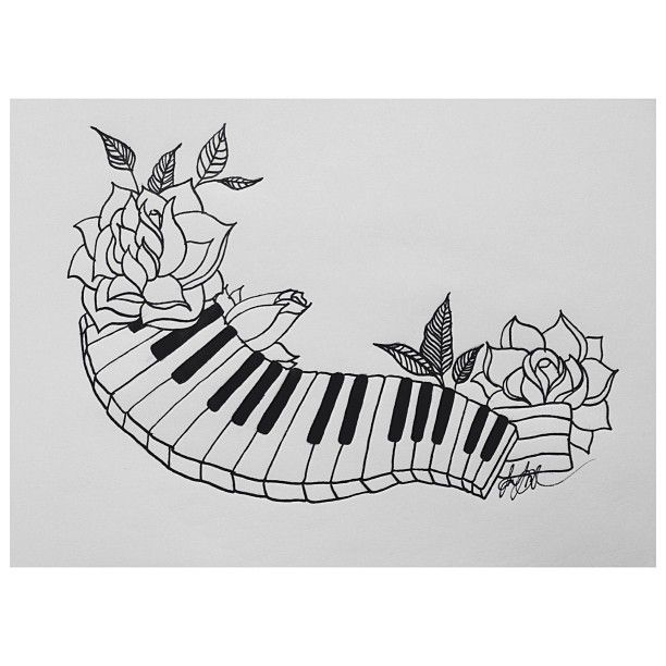 612x612 outline rose and piano keys tattoo design tattoo key - Piano Outline Drawing