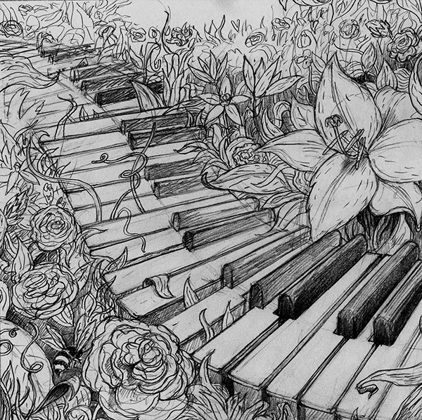 600x598 Piano - Piano Pencil Drawing