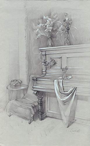 309x500 Fine Art Print Of Still Life Pencil Drawing With Piano - Piano Pencil Drawing