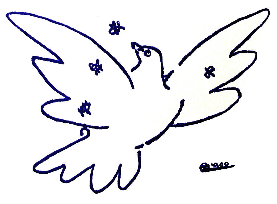 900x665 Peace Dove Serigraph In Blue As A Tribute To Pablo Picasso - Picasso Bird Drawing