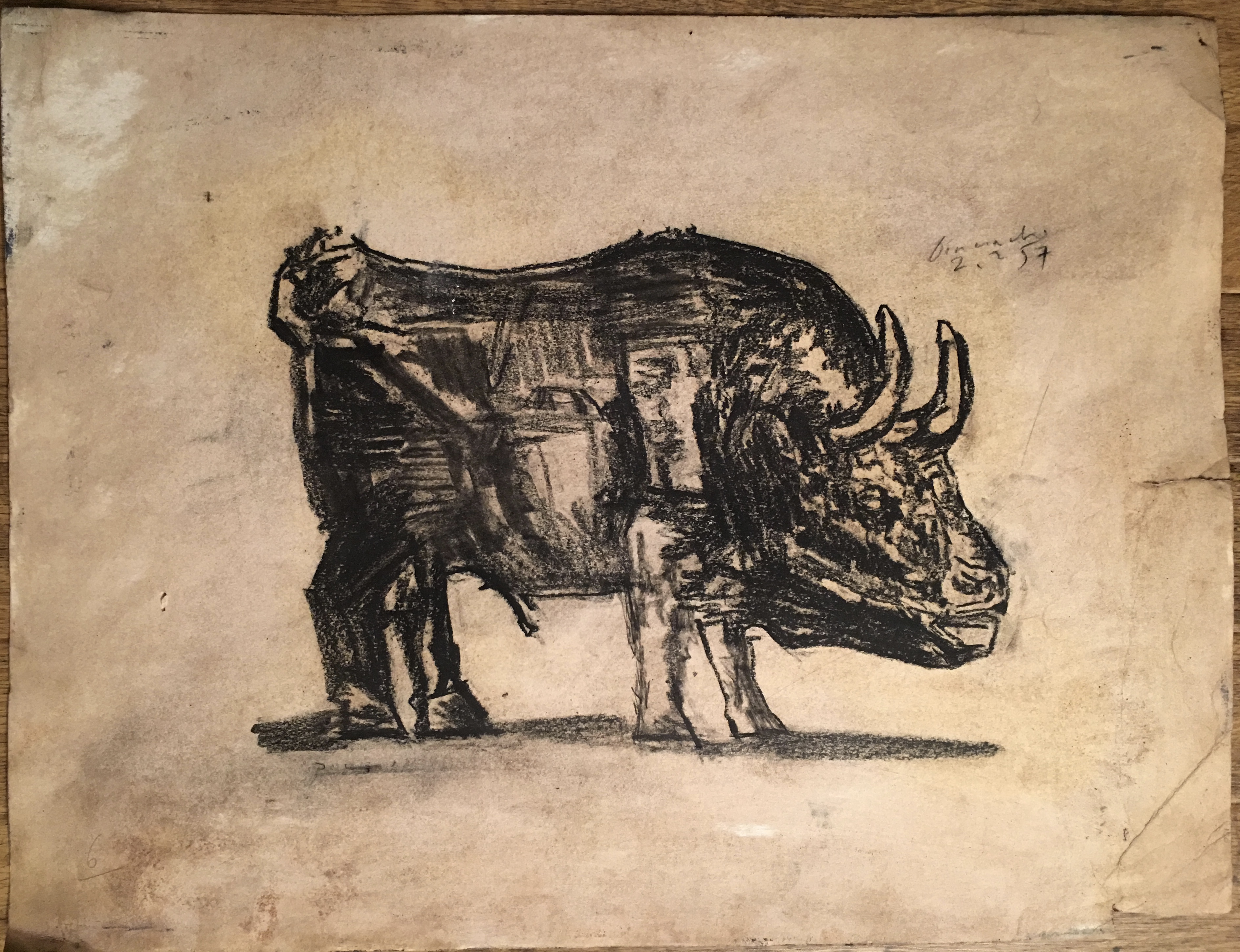 3777x2900 Picasso Original Graphite Crayon Hand Signed Large Dated Drawing - Picasso Bull Drawing