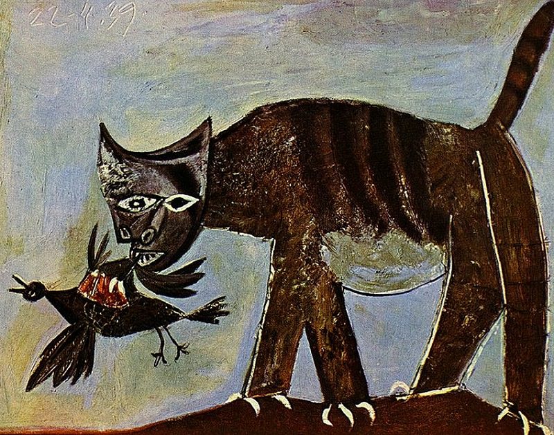 800x629 Cat Catching A Bird - Picasso Cat Drawing