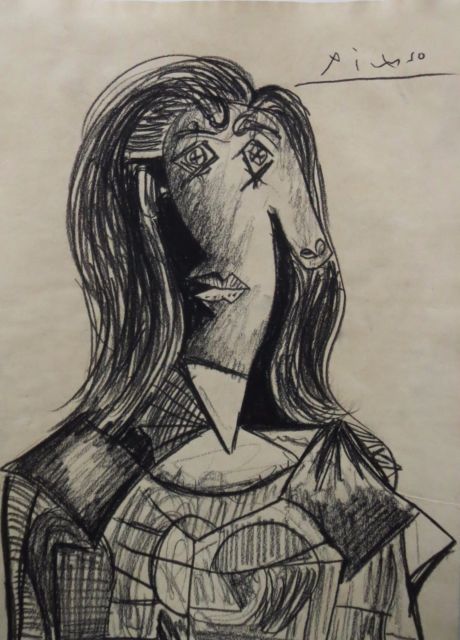 460x640 Unique Charcoal Drawing, Portrait Of A Woman Study, Signed Pablo - Picasso Drawings