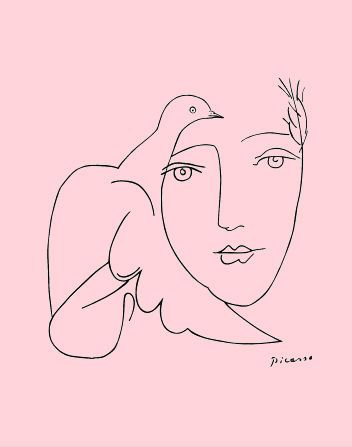 352x447 Picasso, The Dove And The Girl, Pink And Line Work Illustration - Picasso Girl Drawing