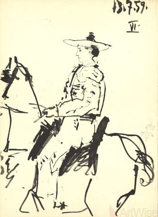 511x700 Pablo Picasso Man On A Horse - Picasso Horse Drawing