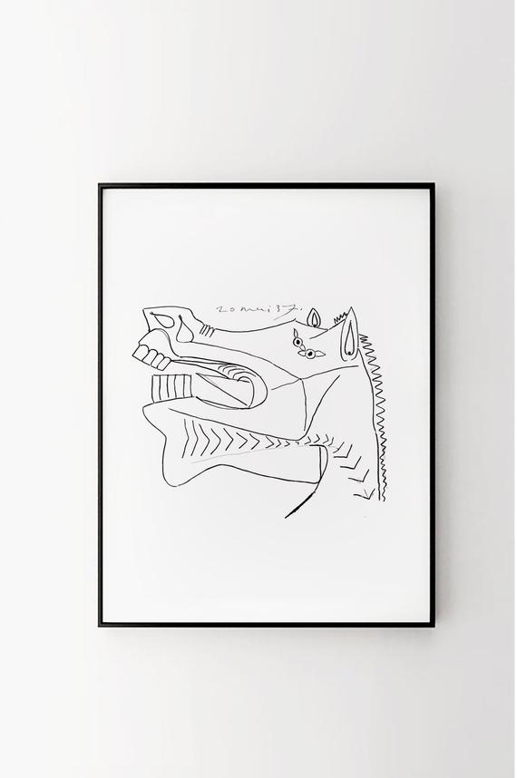 570x858 pablo picasso horse sketch picasso animal drawing picasso etsy - Picasso Horse Drawing