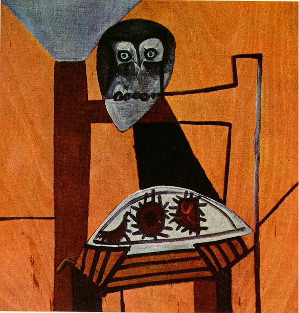 585x611 Owl On A Chair And Sea Urchins - Picasso Owl Drawing