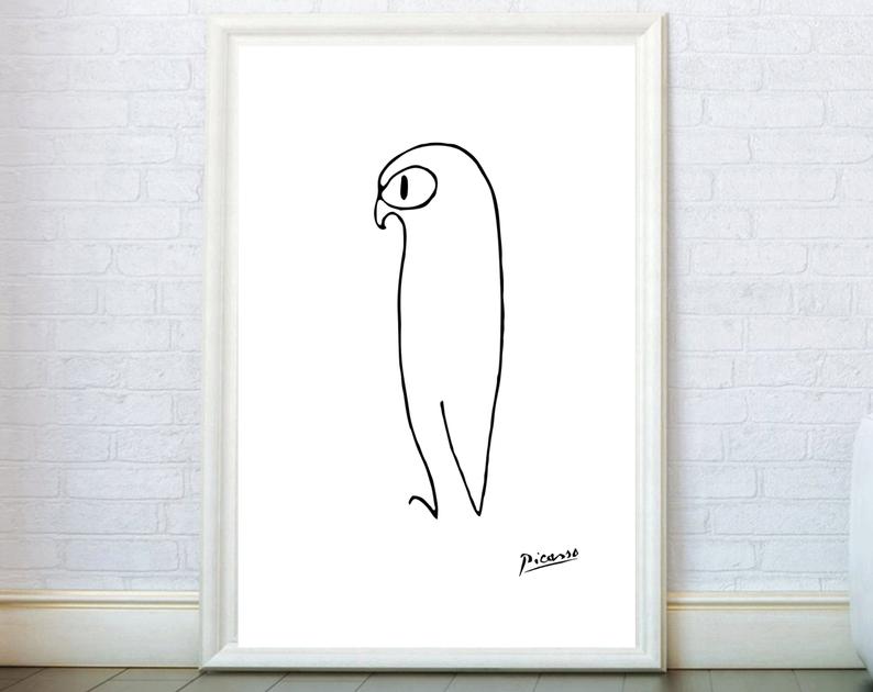 794x630 Owl Line Art Drawing Print Inspired - Picasso Owl Line Drawing
