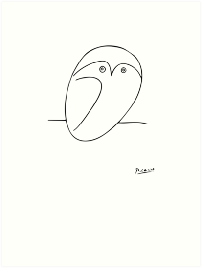 413x549 The Owl, Pablo Picasso Sketch Drawing, Line Design Art Prints - Picasso Owl Line Drawing