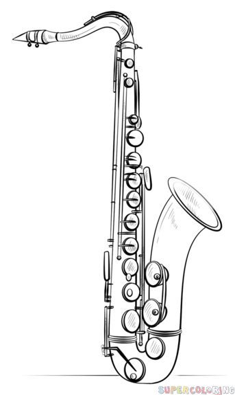 343x575 How To Draw Saxophone Step - Piccolo Instrument Drawing
