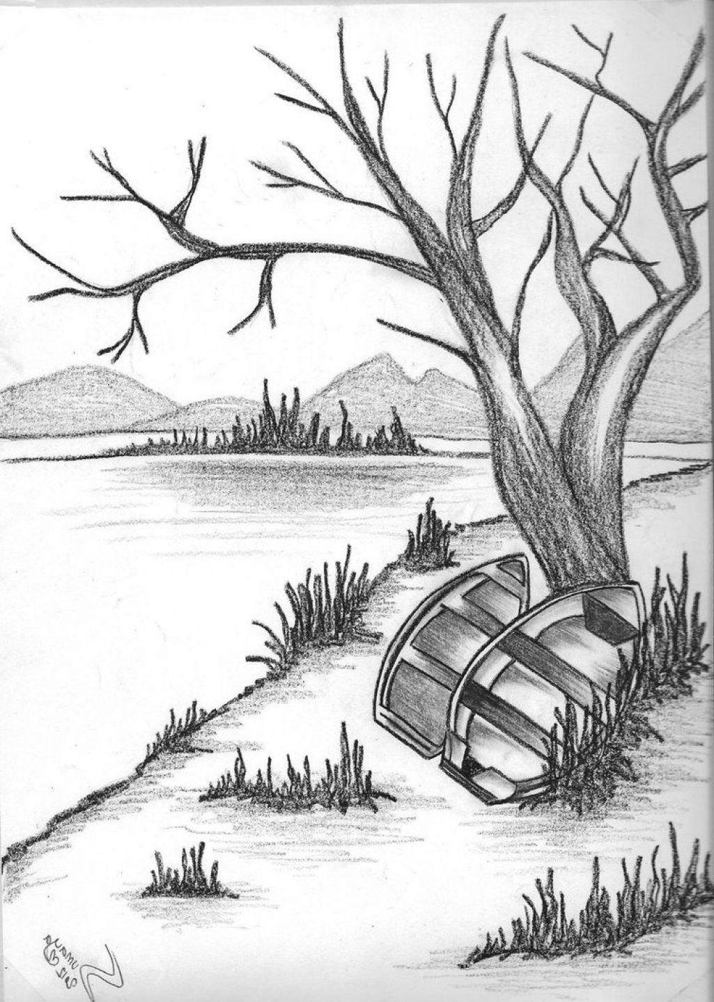 1025x1439 Pencil Drawing Of Natural Scenery Simple Pencil Drawings Nature - Picher Drawing