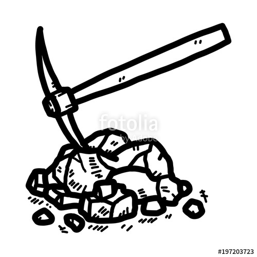 500x500 pick mining cartoon vector and illustration, black and white - Pick Drawing
