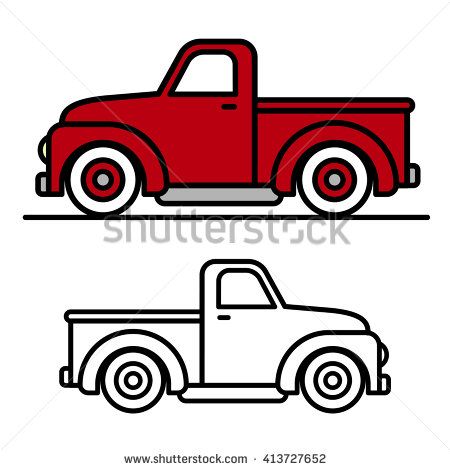450x470 two cartoon vintage pick up truck outline drawings, one red - Pick Up Drawing