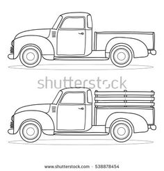236x246 two cartoon vintage pick up truck outline drawings, one red - Pickup Truck Outline Drawing