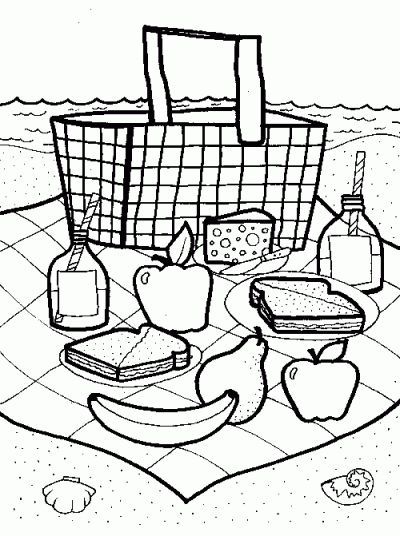 400x536 picnic basket coloring - Picnic Basket Drawing