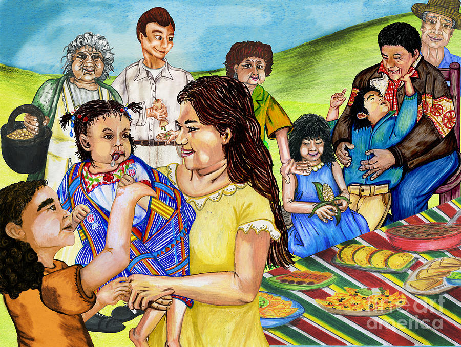 900x678 latino family picnic drawing - Picnic Drawing