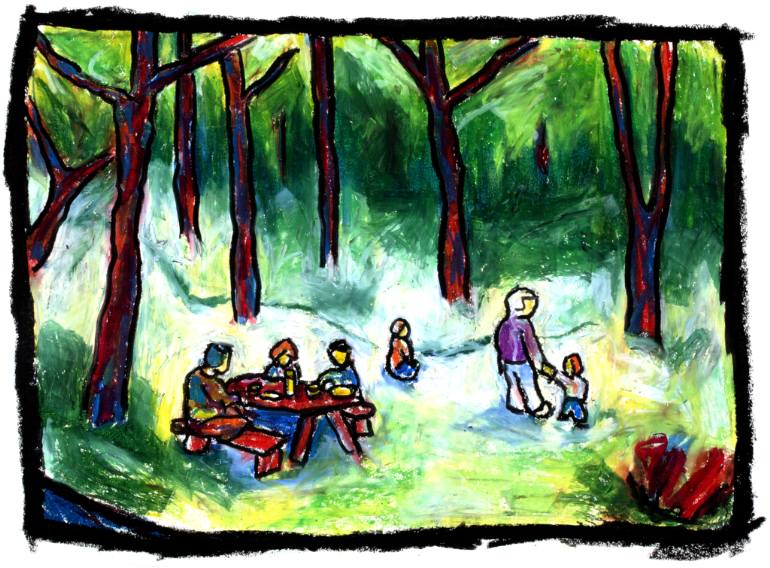 770x568 picnic in the forest drawing - Picnic Drawing