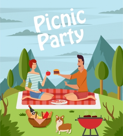 423x468 picnic party drawing couple icon colored cartoon design vectors - Picnic Drawing