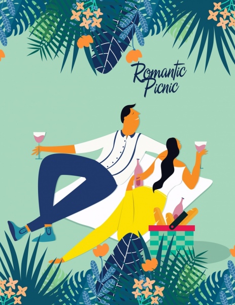 463x600 Romantic Picnic Drawing Love Couple Icon Colored Cartoon Free - Picnic Drawing