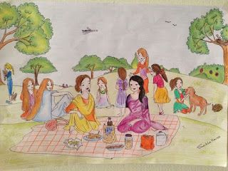 320x240 a family picnic ! drawing coloring - Picnic Drawing