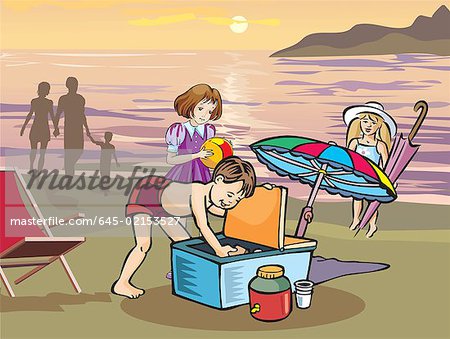 450x339 Children Having Picnic On Beach - Picnic Drawing Images
