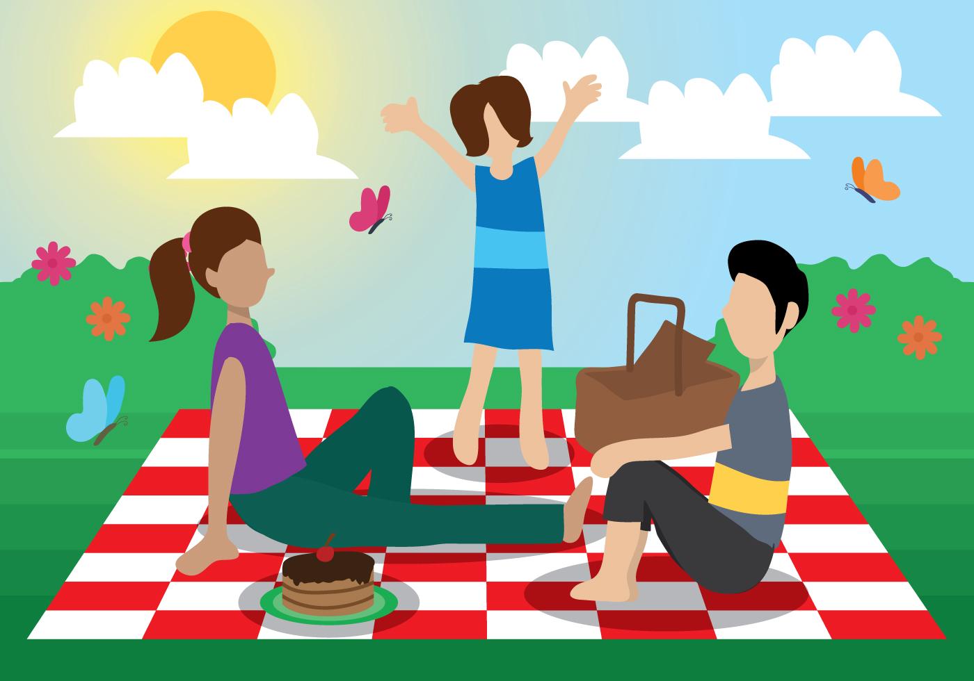 1400x980 Family Picnic Vector - Picnic Drawing Images