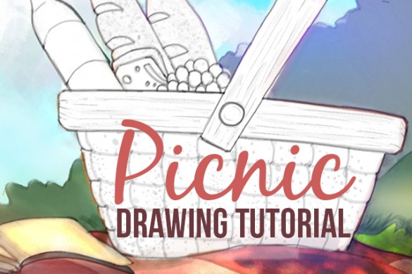 585x390 How To Draw A Summer Picnic - Picnic Drawing Images