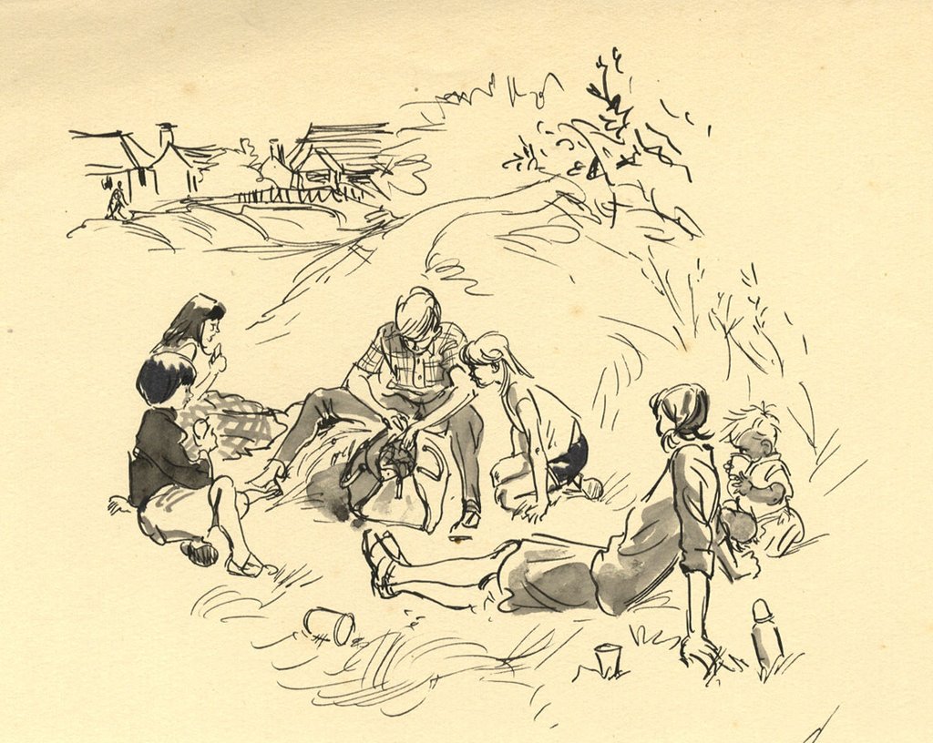1024x816 Louis Valentine, Picnic Scene With Children - Picnic Scene Drawing