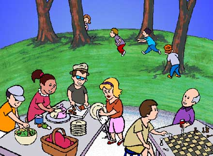 440x322 Scenery Couple Picnic Drawing Sketch - Picnic Scene Drawing