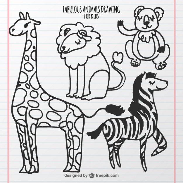 626x626 Set Of Animals Drawing For Kids Vector Premium Download - Pics Of Animals Drawing