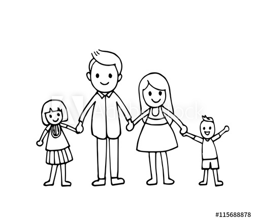500x433 Vector Of Hand Draw Happy Family Holding Hands And Smiling - Picture Of Family Drawing