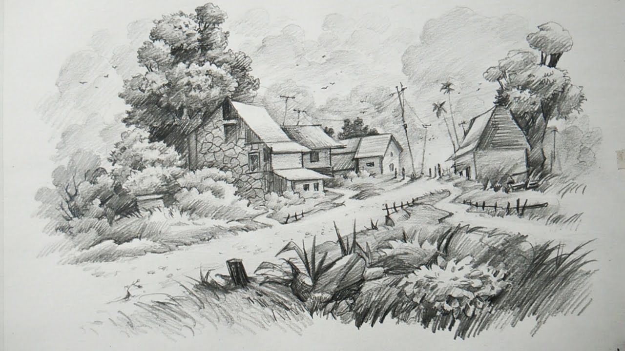 1280x720 How To Draw A Landscape With Pencil Art - Picture To Pencil Drawing