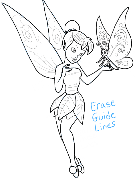 472x625 how to draw tinkerbell holding a butterfly with easy to follow - Pictures Of Tinkerbell Drawing